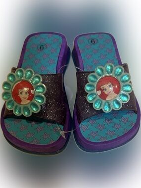 DISNEY PRINCESS ARIEL GIRLS SLIDE SANDALS SZ 9 SHOES AQUA SPARKLE PURPLE TEAL